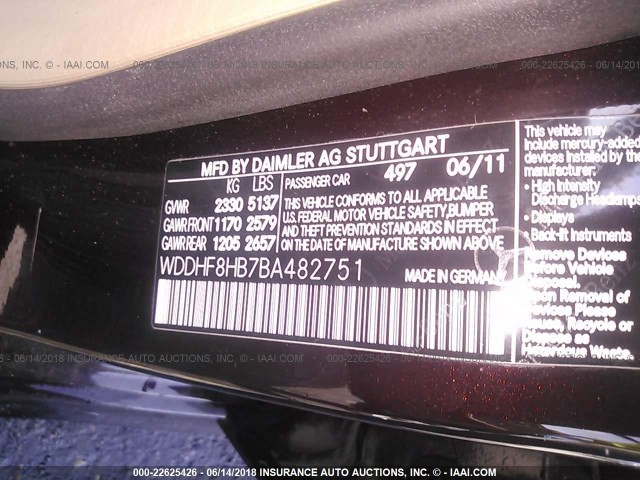 WDDHF8HB7BA482751 - 2011 MERCEDES-BENZ E 350 4MATIC BLACK photo 9