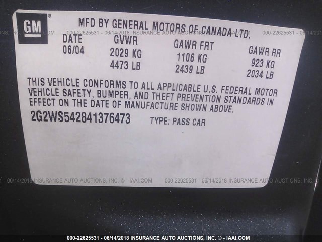 2G2WS542841376473 - 2004 PONTIAC GRAND PRIX GT2 GRAY photo 9