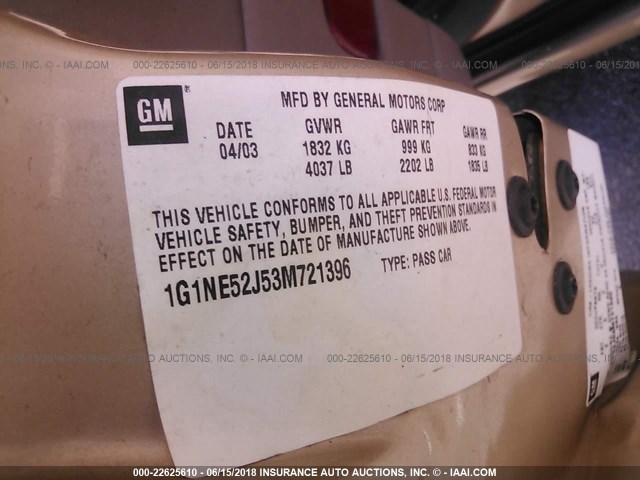 1G1NE52J53M721396 - 2003 CHEVROLET MALIBU LS 棕色 照片 9