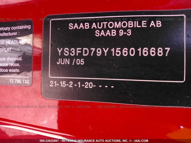 YS3FD79Y156016687 - 2005 SAAB 9-3 ARC RED photo 9