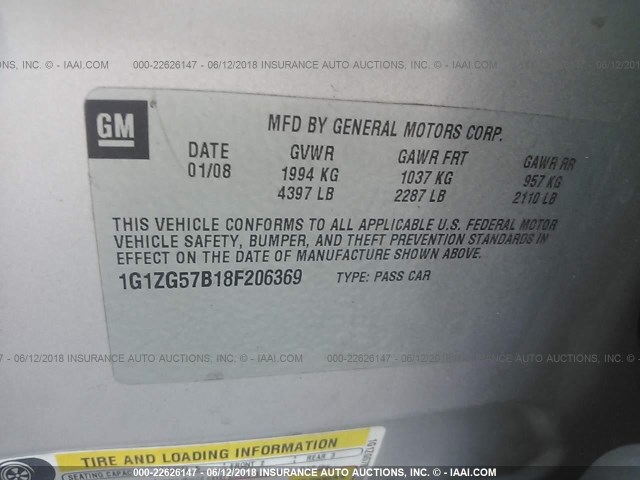 1G1ZG57B18F206369 - 2008 CHEVROLET MALIBU LS 银色 照片 9