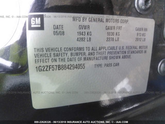 1G2ZF57B884294055 - 2008 PONTIAC G6 VALUE LEADER/BASE BLACK photo 9