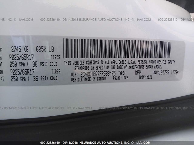 2C4RC1BG7FR588475 - 2015 CHRYSLER TOWN & COUNTRY TOURING WHITE photo 9