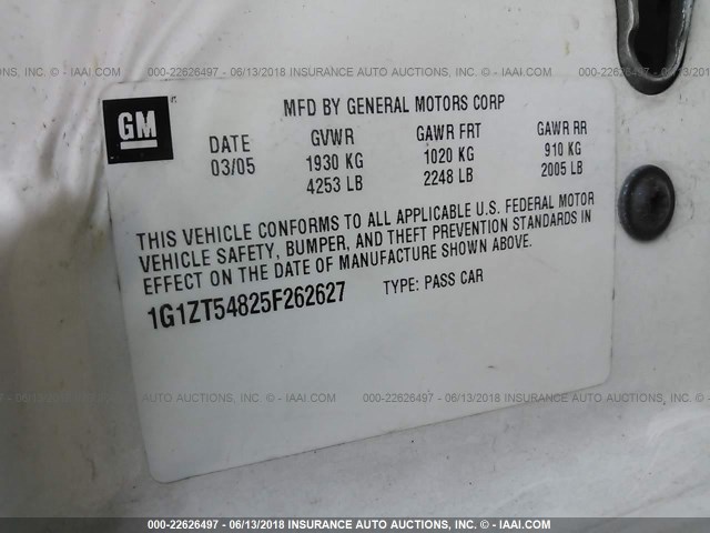 1G1ZT54825F262627 - 2005 CHEVROLET MALIBU LS 白色 照片 9