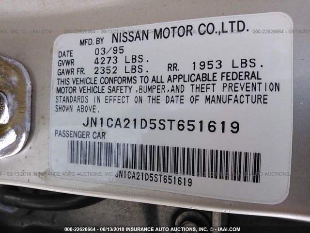 JN1CA21D5ST651619 - 1995 NISSAN MAXIMA GLE/GXE/SE GOLD photo 9