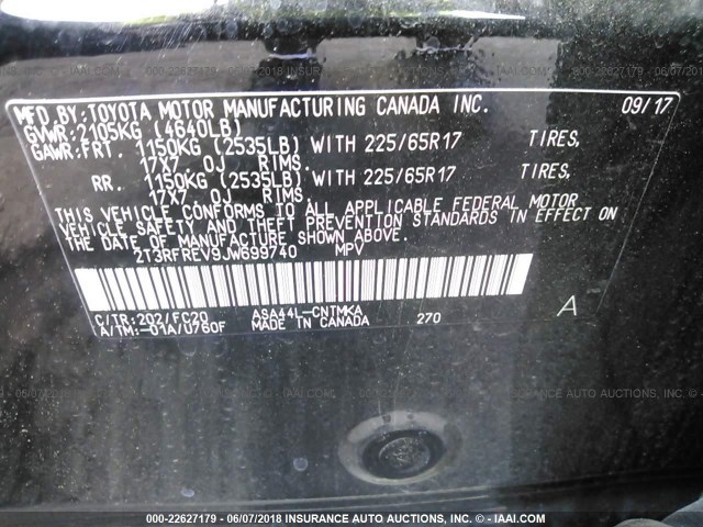 2T3RFREV9JW699740 - 2018 TOYOTA RAV4 ADVENTURE/XLE 黑色 照片 9