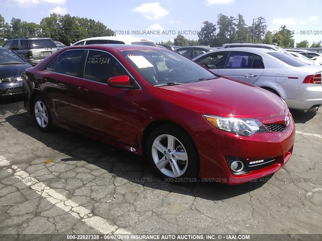 4T1BF1FK1EU869725 - 2014 TOYOTA CAMRY L/SE/LE/XLE RED photo 1