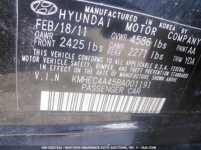 KMHEC4A45BA001191 - 2011 HYUNDAI SONATA HYBRID BLACK photo 9