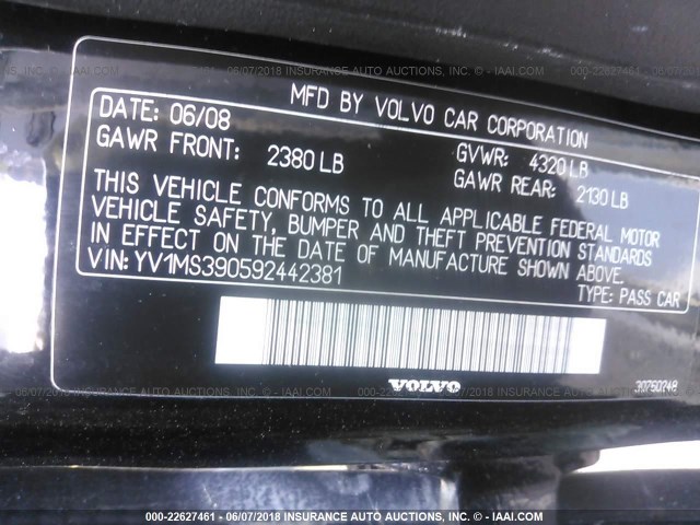 YV1MS390592442381 - 2009 VOLVO S40 2.4I BLACK photo 9