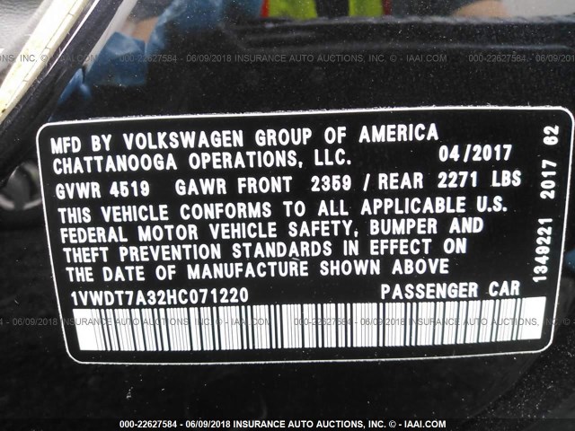 1VWDT7A32HC071220 - 2017 VOLKSWAGEN PASSAT R-LINE Qara foto 9