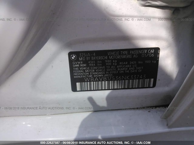 WBAVB17536NK33743 - 2006 BMW 325 I AUTOMATIC Ağ foto 9