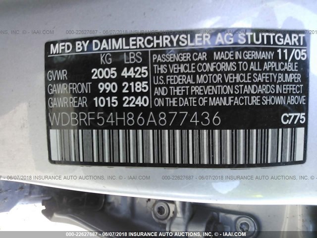 WDBRF54H86A877436 - 2006 MERCEDES-BENZ C GENERATION 2006 280 SILVER photo 9