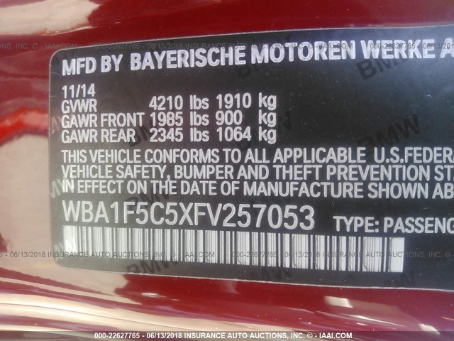 WBA1F5C5XFV257053 - 2015 BMW 228 I RED photo 9