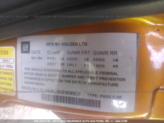 6G2VX12U46L559962 - 2006 PONTIAC GTO ORANGE photo 9