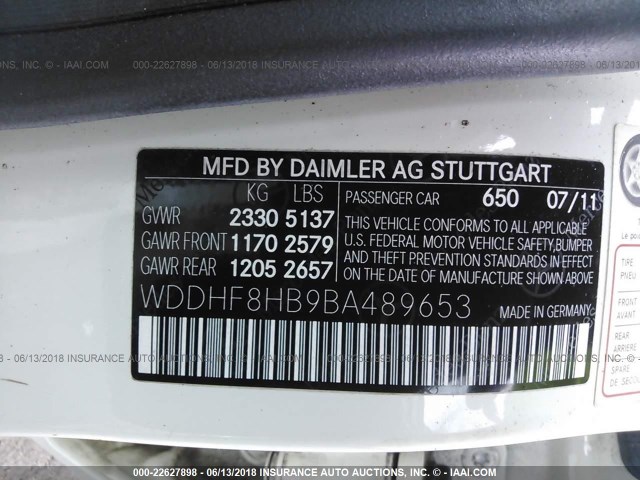 WDDHF8HB9BA489653 - 2011 MERCEDES-BENZ E 350 4MATIC WHITE photo 9