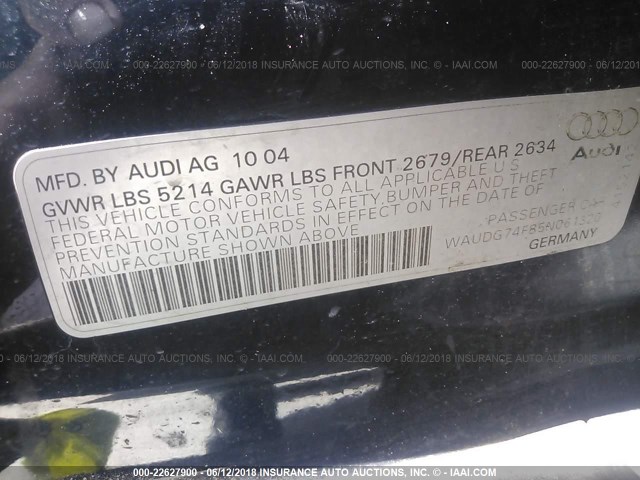 WAUDG74F85N061320 - 2005 AUDI A6 3.2 QUATTRO BLUE photo 9