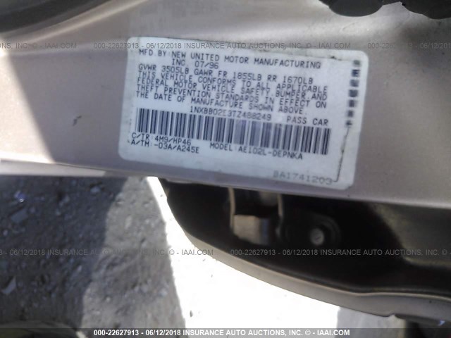 1NXBB02E3TZ488249 - 1996 TOYOTA COROLLA DX Champagne photo 9