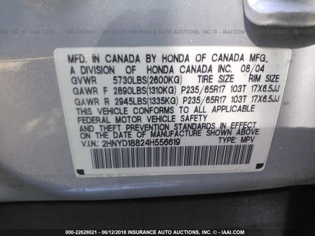 2HNYD18824H556619 - 2004 ACURA MDX TOURING SILVER photo 9