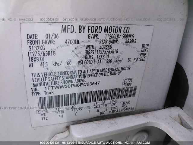 1FTWW30P66EC63547 - 2006 FORD F350 SRW SUPER DUTY WHITE photo 10