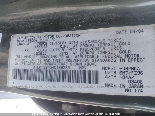 JTLKT324540169233 - 2004 TOYOTA SCION XB Boz foto 9