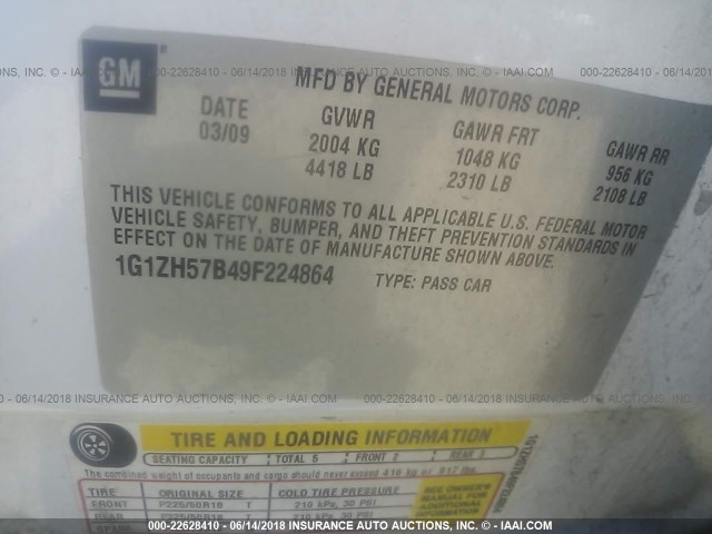 1G1ZH57B49F224864 - 2009 CHEVROLET MALIBU 1LT 白色 照片 9