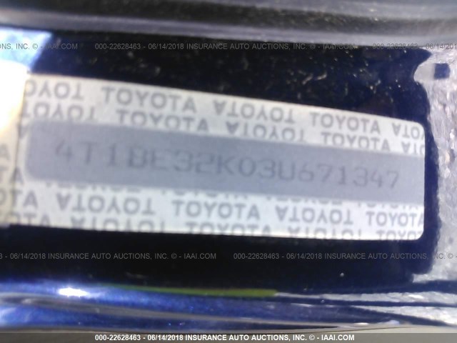 4T1BE32K03U671347 - 2003 TOYOTA CAMRY LE/XLE/SE Mavi foto 9