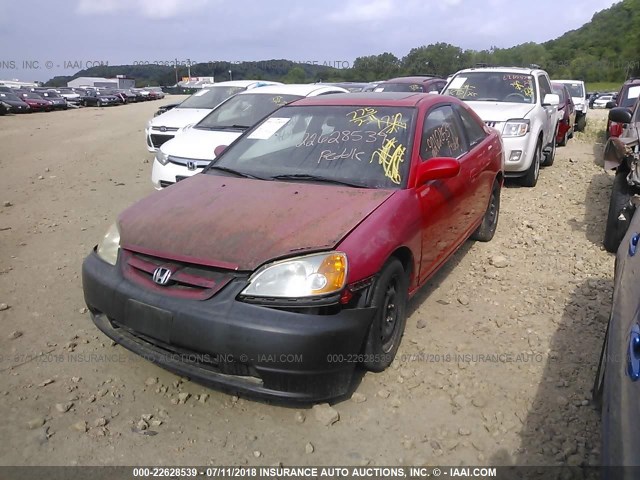 1HGEM21921L051410 - 2001 HONDA CIVIC SI/EX RED photo 2