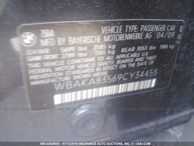 WBAKA83569CY34455 - 2009 BMW 750 I BLACK photo 9