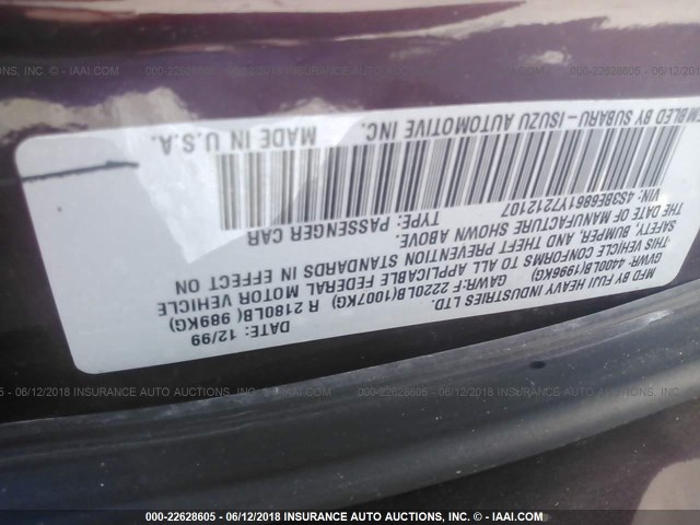 4S3BE6861Y7212107 - 2000 SUBARU LEGACY OUTBACK LIMITED MAROON photo 9