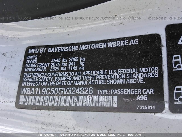 WBA1L9C50GV324826 - 2016 BMW 228 XI/SULEV WHITE photo 9