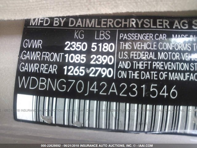 WDBNG70J42A231546 - 2002 MERCEDES-BENZ S 430 GOLD photo 9