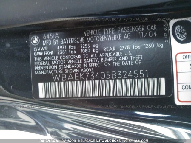WBAEK73405B324551 - 2005 BMW 645 CI AUTOMATIC BLACK photo 9