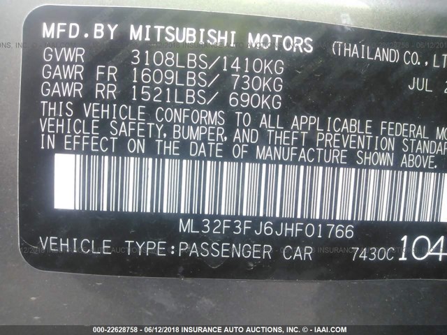 ML32F3FJ6JHF01766 - 2018 MITSUBISHI MIRAGE G4 ES Серый фото 9
