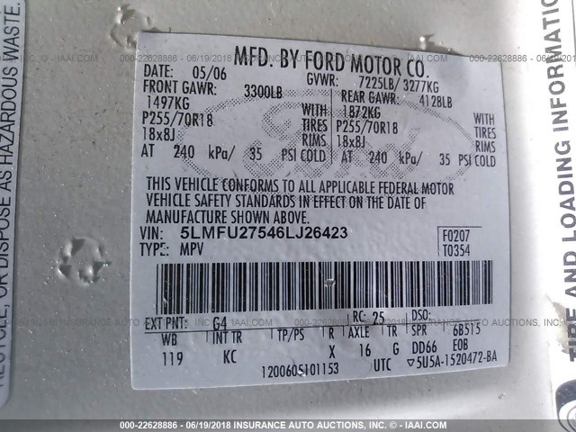 5LMFU27546LJ26423 - 2006 LINCOLN NAVIGATOR TEAL photo 9