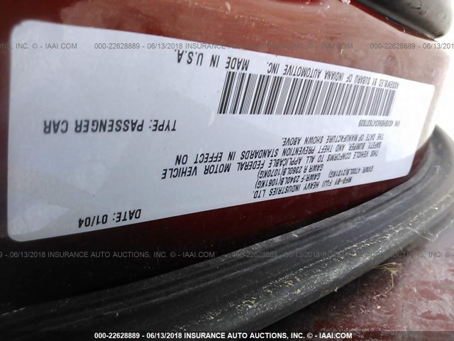 4S3BH896347637839 - 2004 SUBARU LEGACY OUTBACK H6 3.0 VDC BURGUNDY photo 9