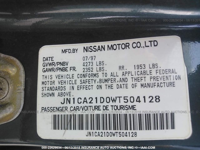 JN1CA21D0WT504128 - 1998 NISSAN MAXIMA GLE/GXE/SE GREEN photo 9