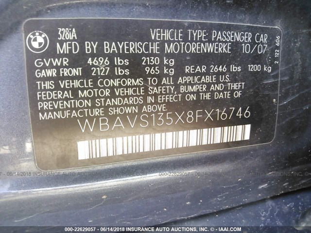 WBAVS135X8FX16746 - 2008 BMW 328 IT GRAY photo 9
