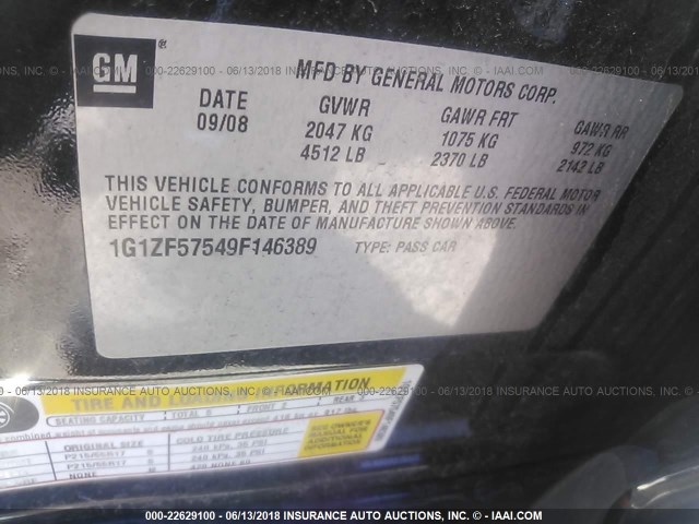 1G1ZF57549F146389 - 2009 CHEVROLET MALIBU HYBRID BLACK photo 9