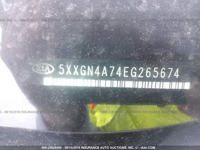 5XXGN4A74EG265674 - 2014 KIA OPTIMA EX SILVER photo 9