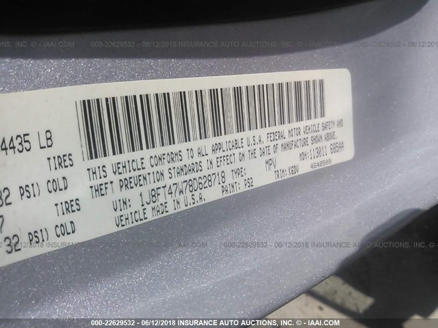 1J8FT47W78D628718 - 2008 JEEP COMPASS SPORT SILVER photo 9