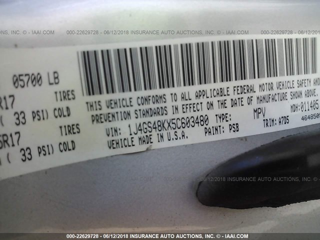 1J4GS48KX5C603480 - 2005 JEEP GRAND CHEROKEE LAREDO/COLUMBIA/FREEDOM 银色 照片 9