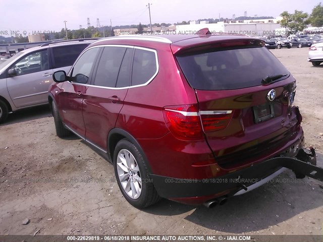 5UXWX9C59D0D08356 - 2013 BMW X3 XDRIVE28I RED photo 3