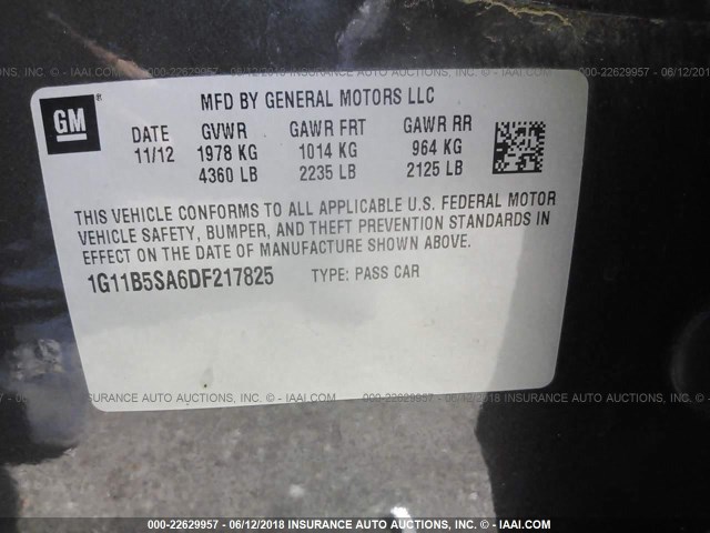 1G11B5SA6DF217825 - 2013 CHEVROLET MALIBU LS GRAY photo 9