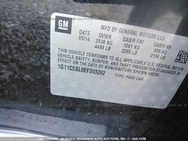 1G11C5SL8EF303282 - 2014 CHEVROLET MALIBU 1LT შავი ფოტო 9