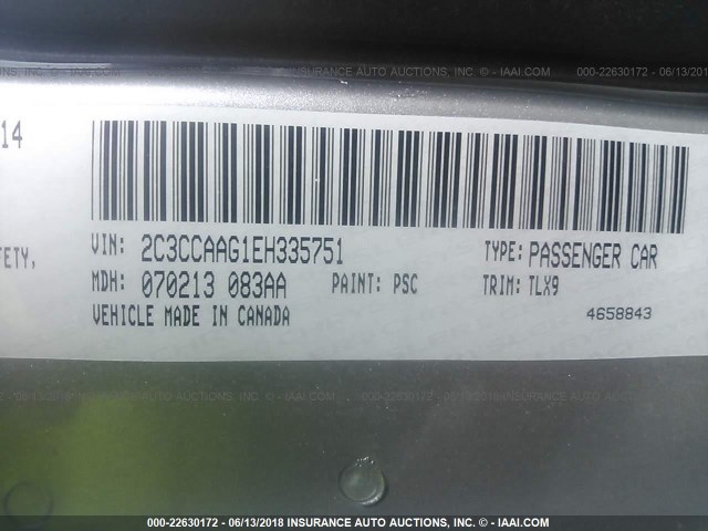 2C3CCAAG1EH335751 - 2014 CHRYSLER 300 SILVER photo 9