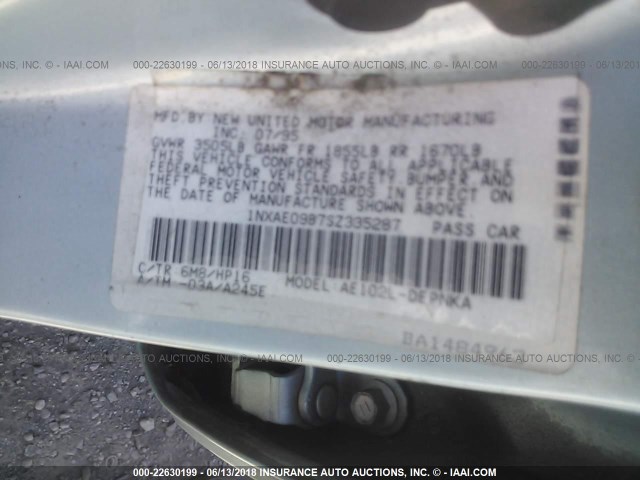 1NXAE09B7SZ335287 - 1995 TOYOTA COROLLA LE/DX ღია ლურჯი ფოტო 9