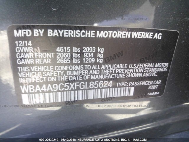 WBA4A9C5XFGL85624 - 2015 BMW 428 I/GRAN COUPE/SULEV GRAY photo 9