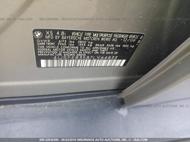 4USFE83587LY64833 - 2007 BMW X5 4.8I GOLD photo 9