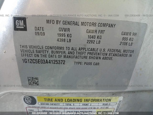 1G1ZC5E03A4125372 - 2010 CHEVROLET MALIBU 1LT 银色 照片 9