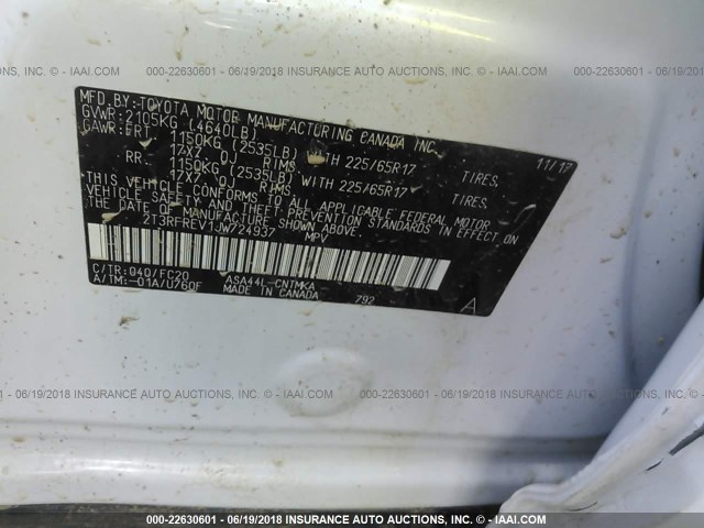 2T3RFREV1JW724937 - 2018 TOYOTA RAV4 ADVENTURE/XLE 白色 照片 9